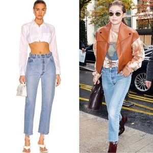 NWT EB DENIM OG High Waisted Raw Hem Straight Leg Jeans in Newport Size 30